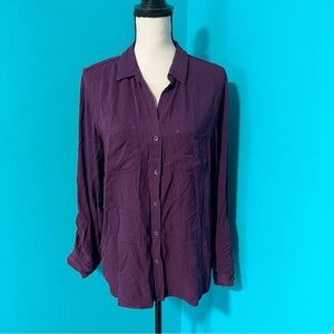 Rock & Republic M Purple Roll Tab Sleeve Button Down Twill Shirt Casual